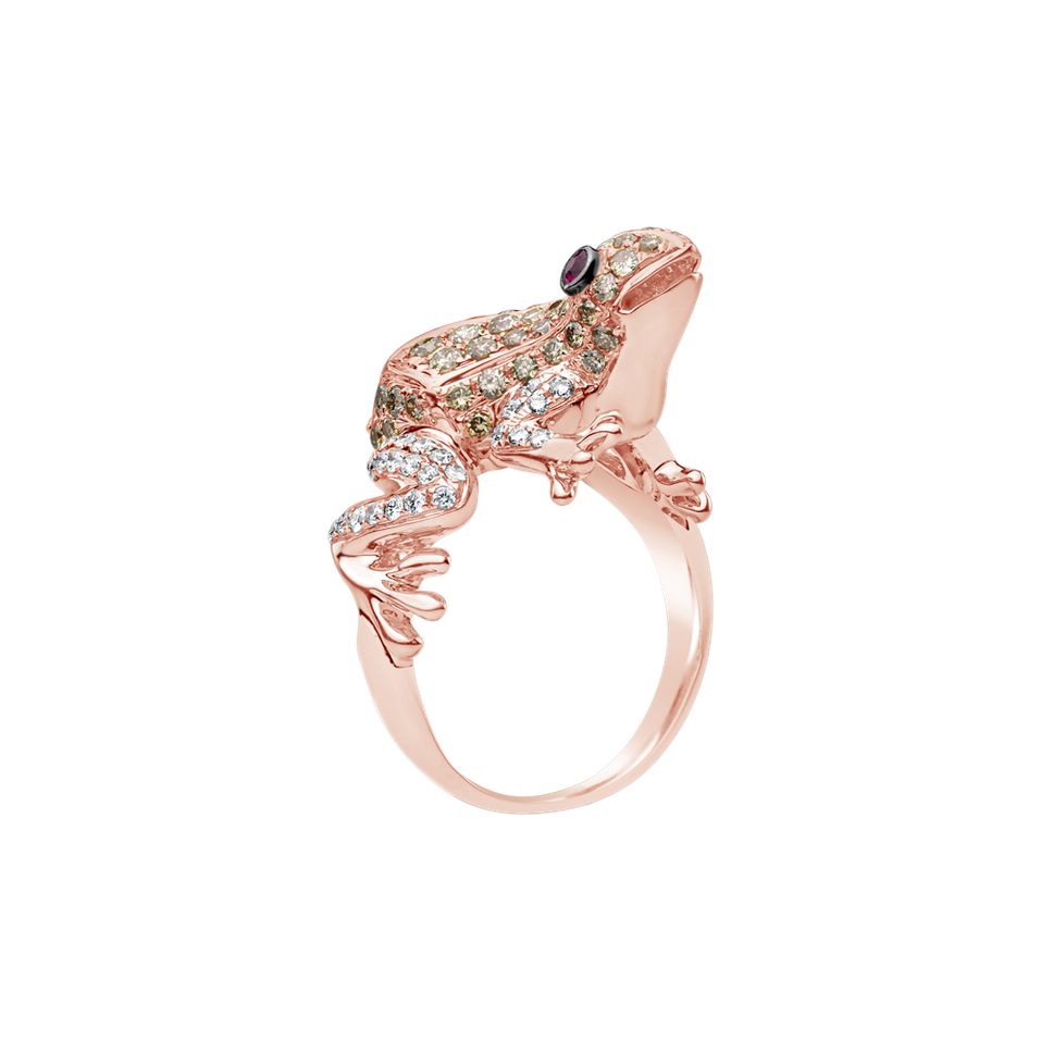Ring with brown and white diamonds and Ruby Miracle Frog