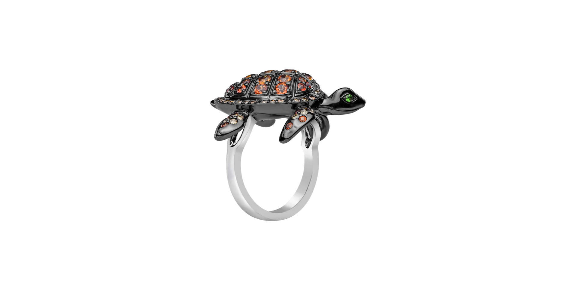 Ring with brown diamonds, Sapphire and Garnet Exotic Turtle