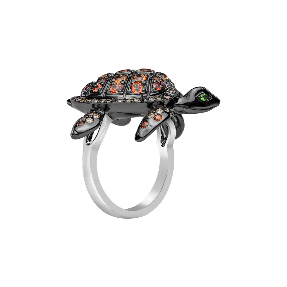 Ring with brown diamonds, Sapphire and Garnet Exotic Turtle