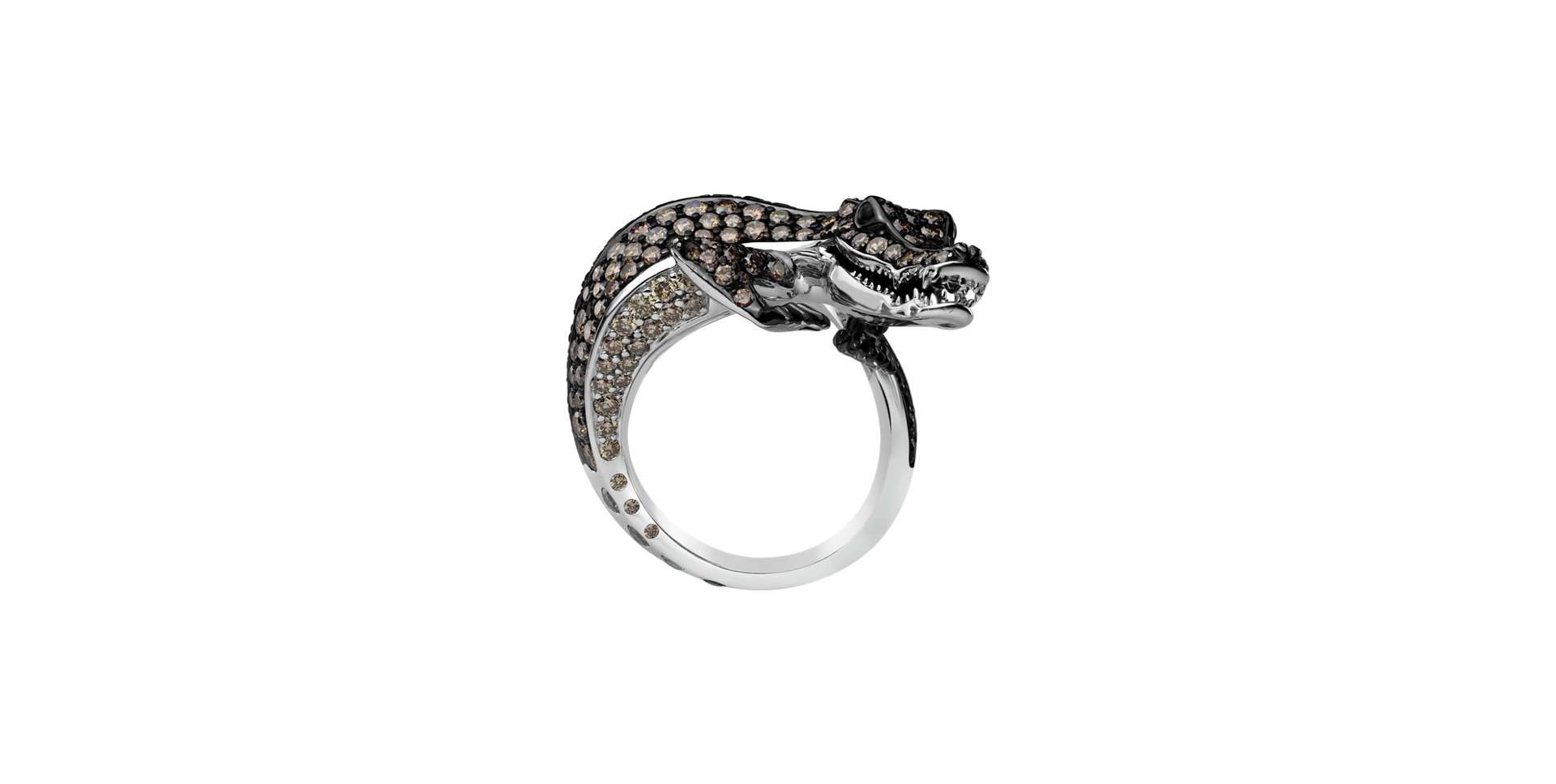 Ring with brown diamonds and Sapphire Luxury Crocodile