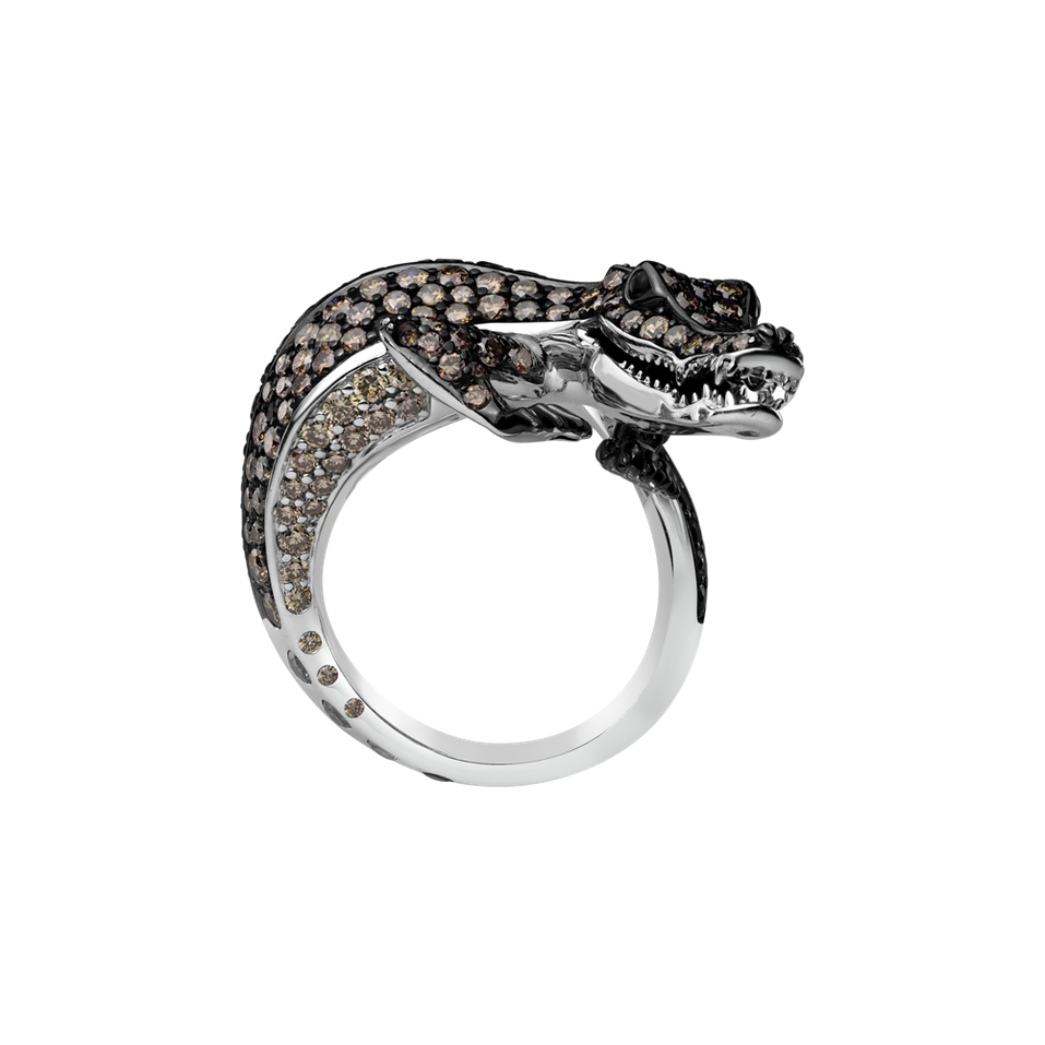 Ring with brown diamonds and Sapphire Luxury Crocodile