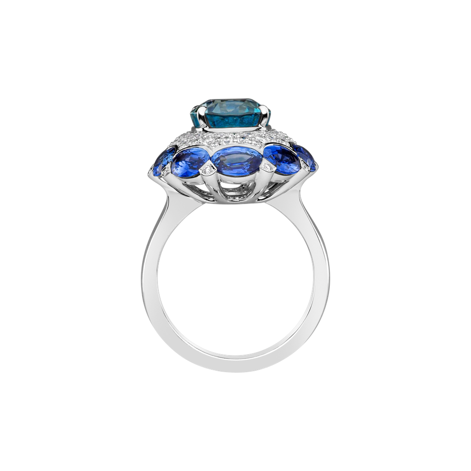 Diamond ring with gemstone and Sapphire Blue Gentility