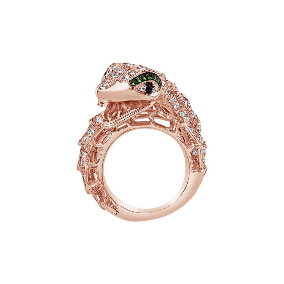 Diamond ring with Ruby and Garnet Star Viper