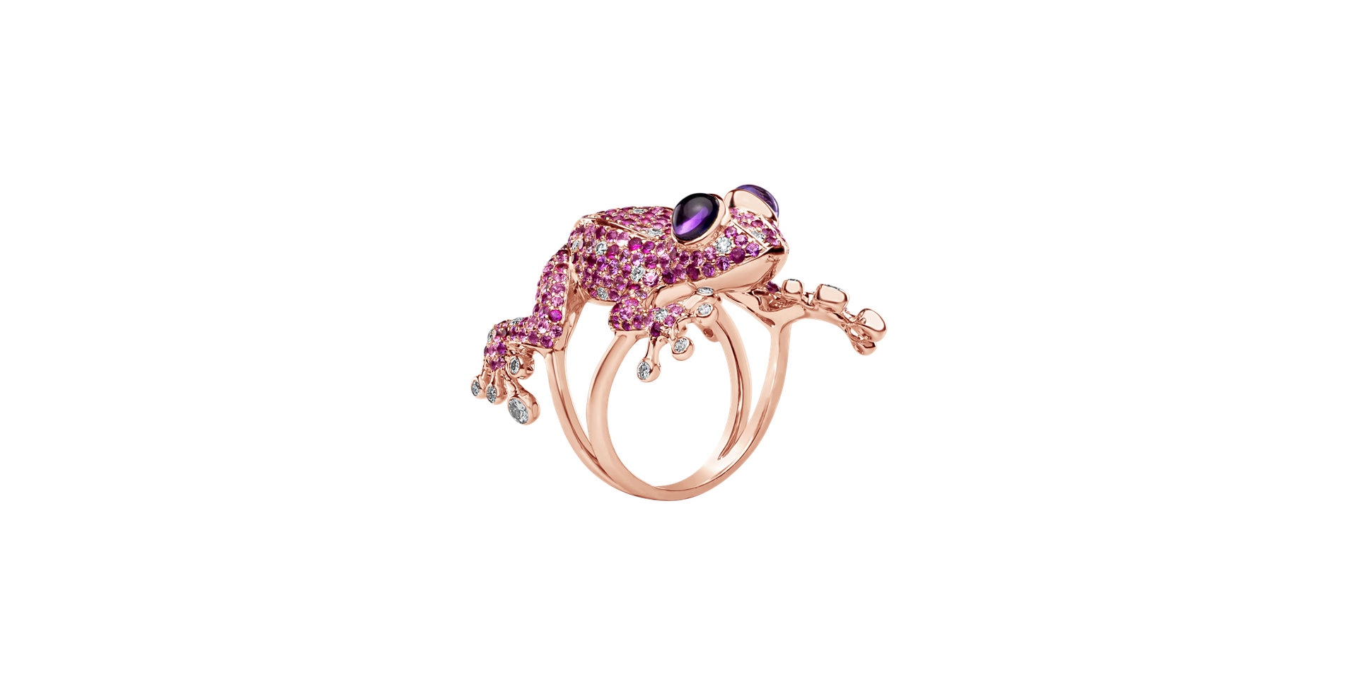 Diamond ring with Sapphire and Amethyst Sapphire Frog