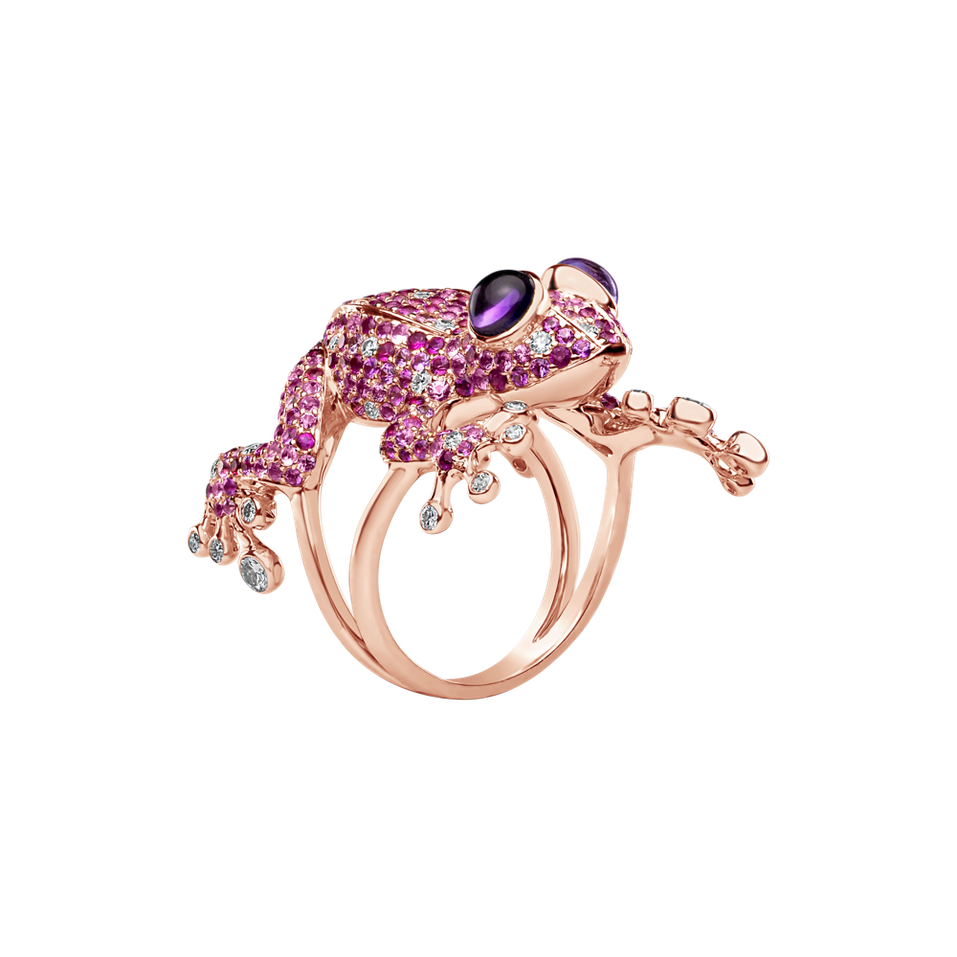 Diamond ring with Sapphire and Amethyst Sapphire Frog