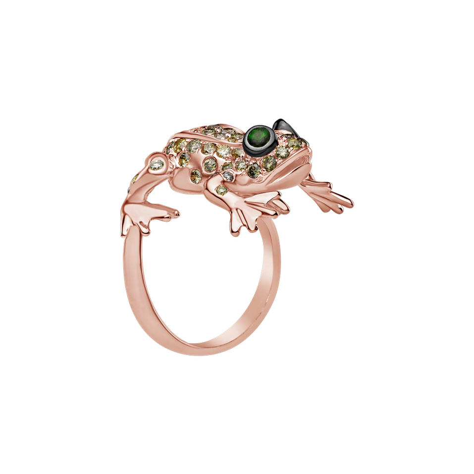 Ring with brown diamonds and Garnet Frog Prince
