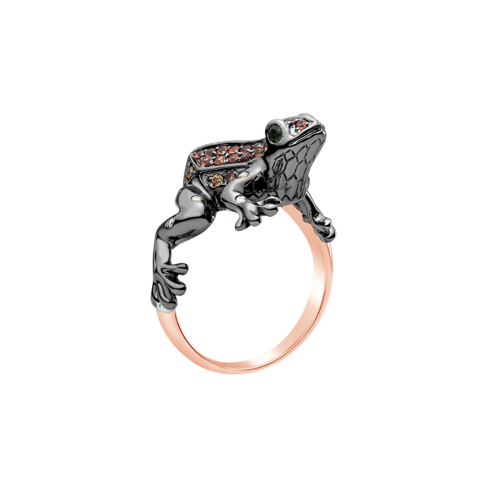 Ring with brown diamonds, Sapphire and Garnet Sandy Frog