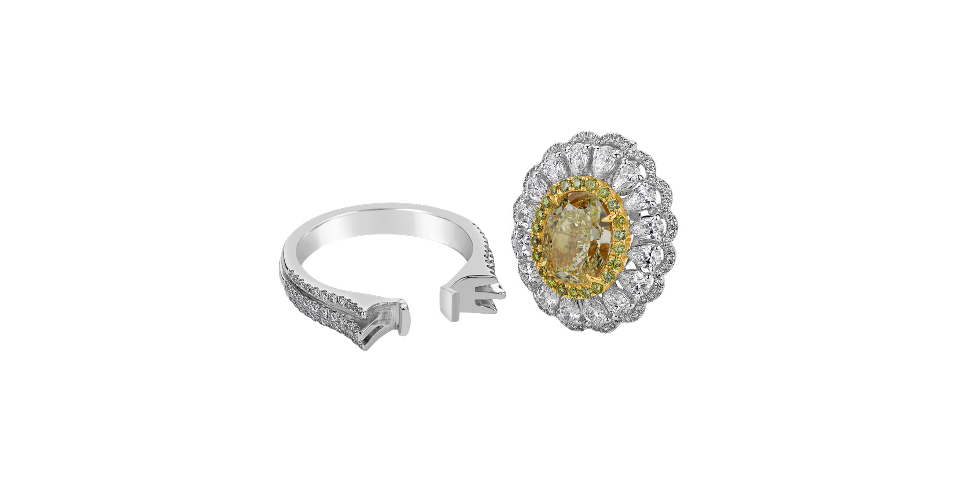 Ring with yellow and white diamonds Cinderella Charm