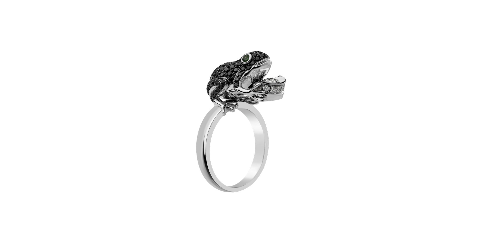 Ring with black and white diamonds and Garnet Dark Prince