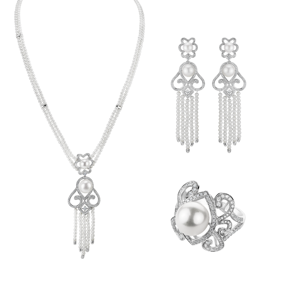 Diamond earrings with Pearl Pearl Waterfall