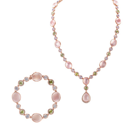 Diamond necklace with Chalcedony, Prehnite and Rose Quartz Caesarean Sin