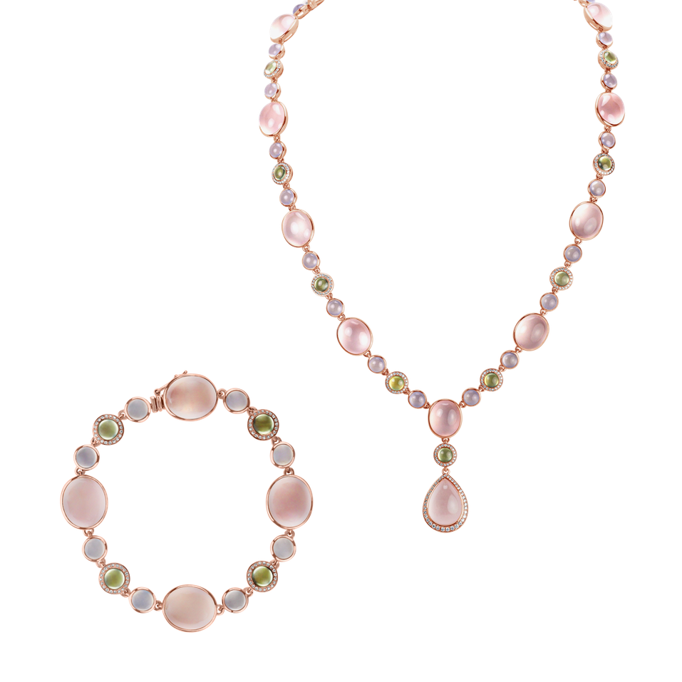 Diamond necklace with Chalcedony, Prehnite and Rose Quartz Caesarean Sin