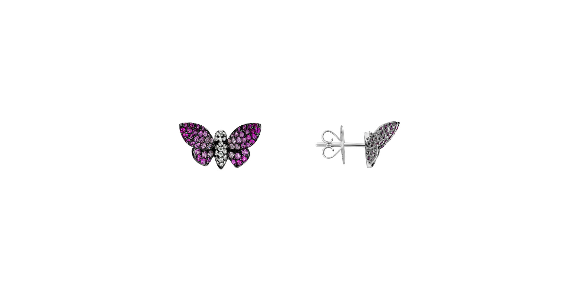 Diamond earrings with Ruby and Sapphire Graceful Butterfly