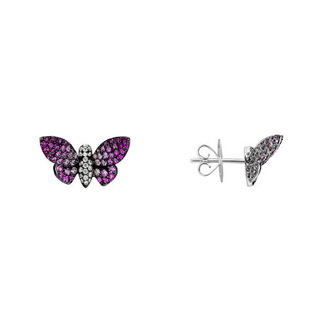 Diamond earrings with Ruby and Sapphire Graceful Butterfly