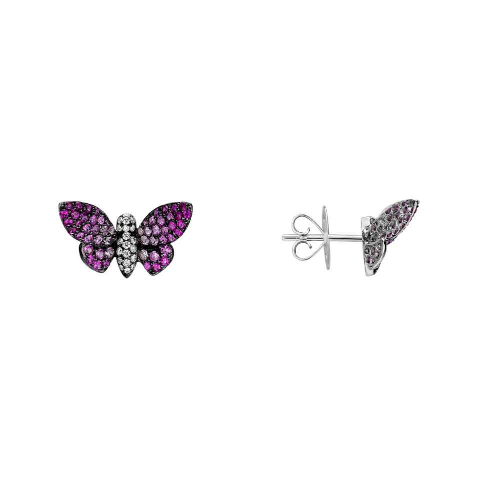 Diamond earrings with Ruby and Sapphire Graceful Butterfly