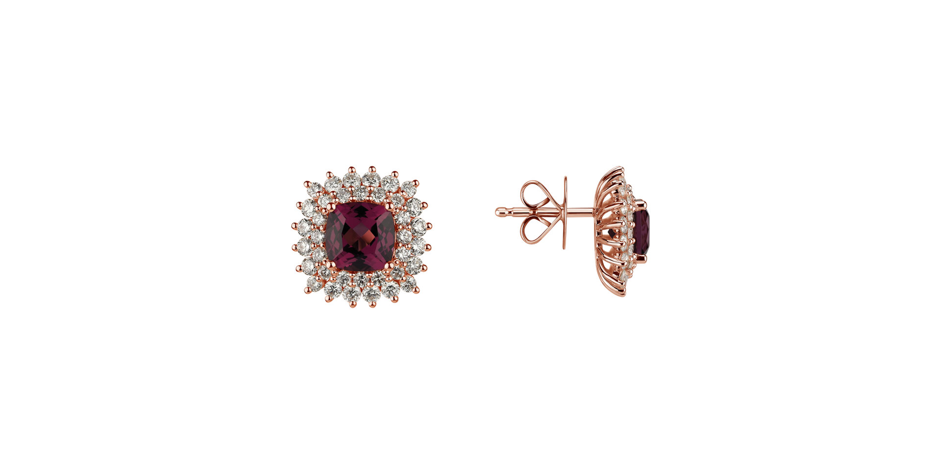 Diamond earrings with Rhodolite Midnight Empire