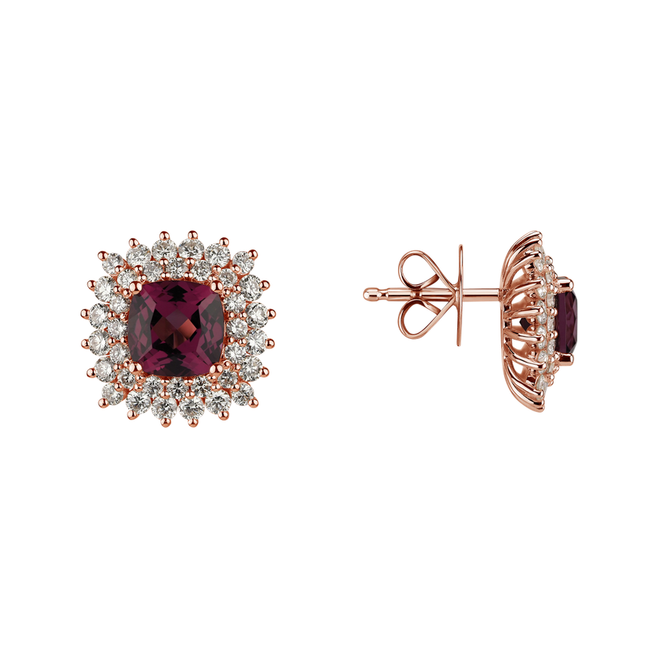 Diamond earrings with Rhodolite Midnight Empire