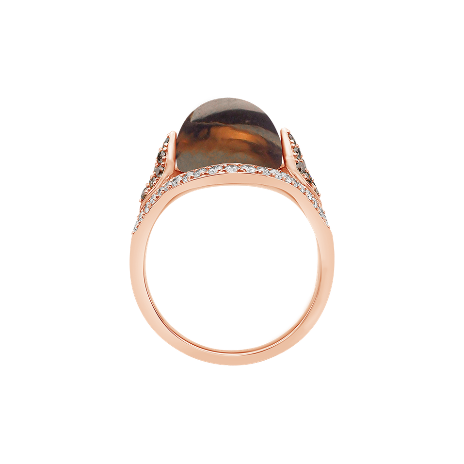 Ring with brown,white diamonds and Quartz Baroque Essence