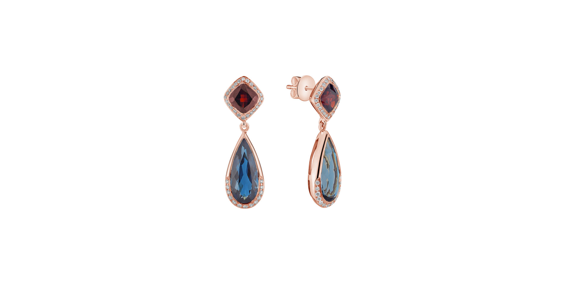 Diamond earrings, Garnet and Topaz Déchu