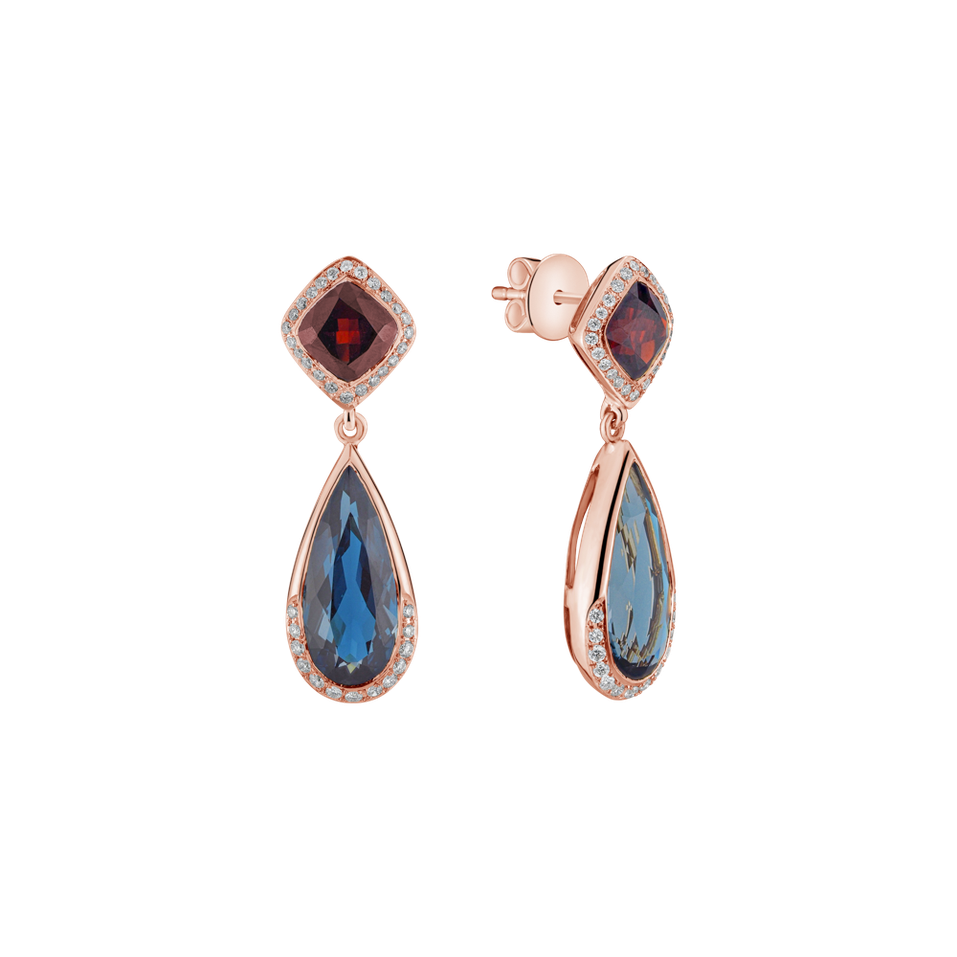 Diamond earrings, Garnet and Topaz Déchu