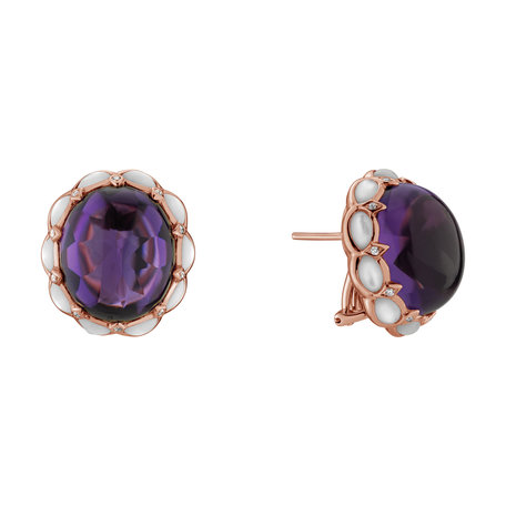 Diamond earrings with Amethyst and Mother of Pearl Primavera Gift