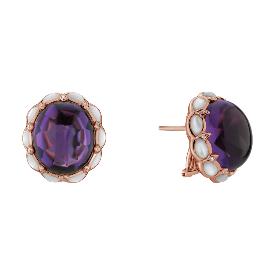 Diamond earrings with Amethyst and Mother of Pearl Primavera Gift