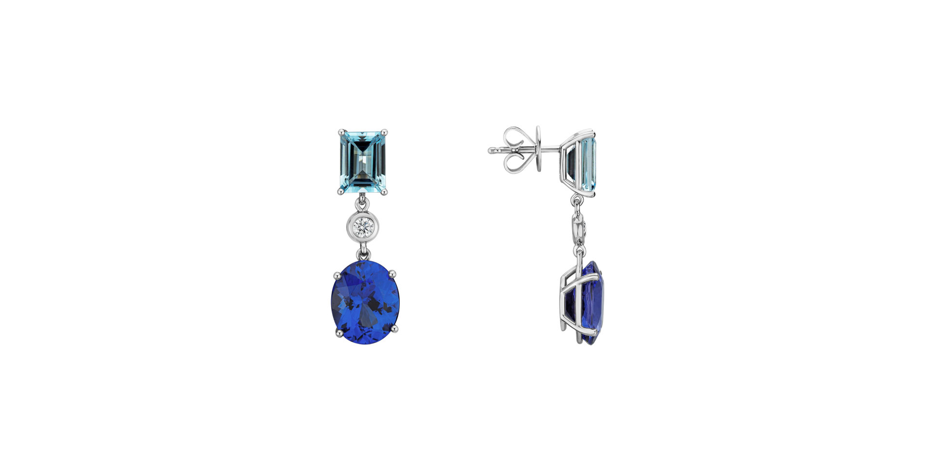 Diamond earrings, Aquamarine and Tanzanite Miracle Rain