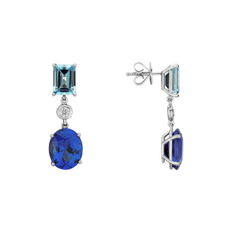 Diamond earrings, Aquamarine and Tanzanite Miracle Rain