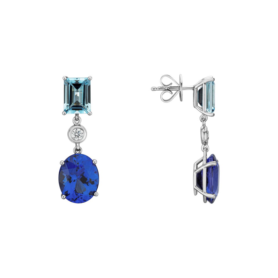 Diamond earrings, Aquamarine and Tanzanite Miracle Rain