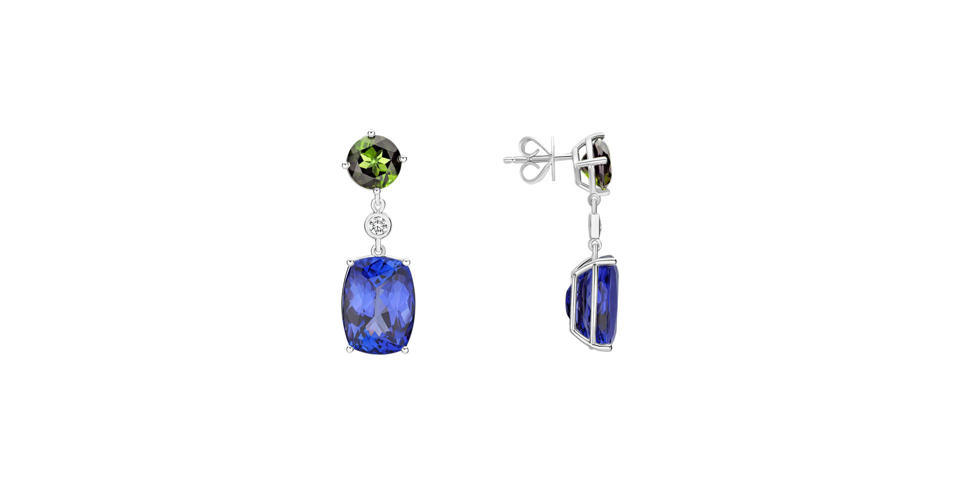 Diamond earrings, Tourmalíne and Tanzanite Fantasy Rain