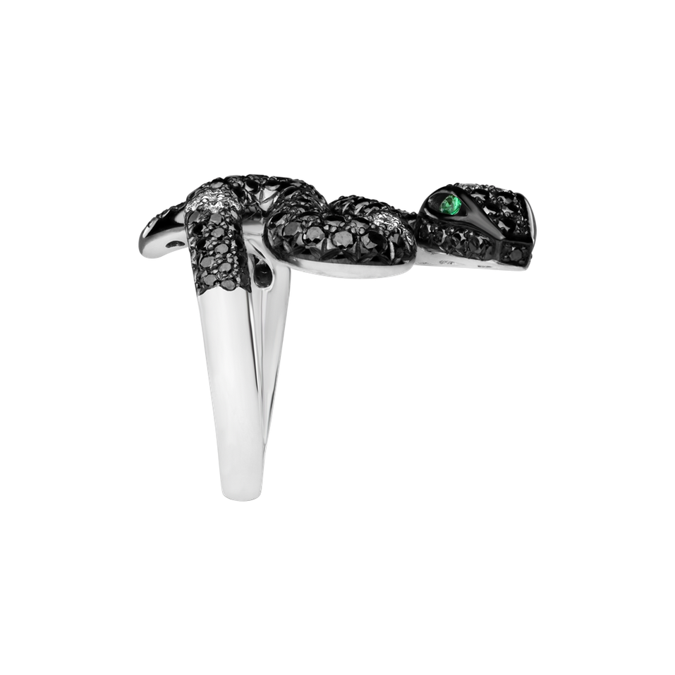 Ring with black and white diamonds and Emerald Serpent of Hate