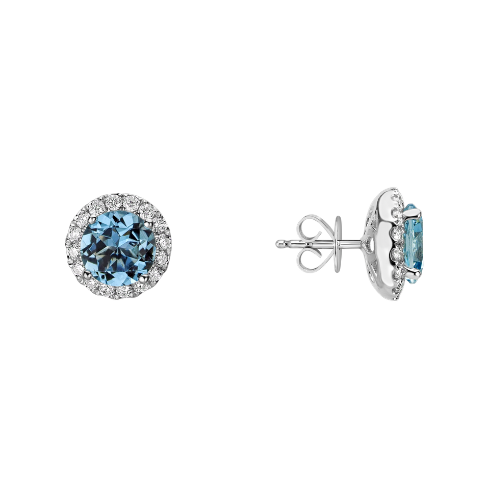 Diamond earrings with Aquamarine Blue Lake