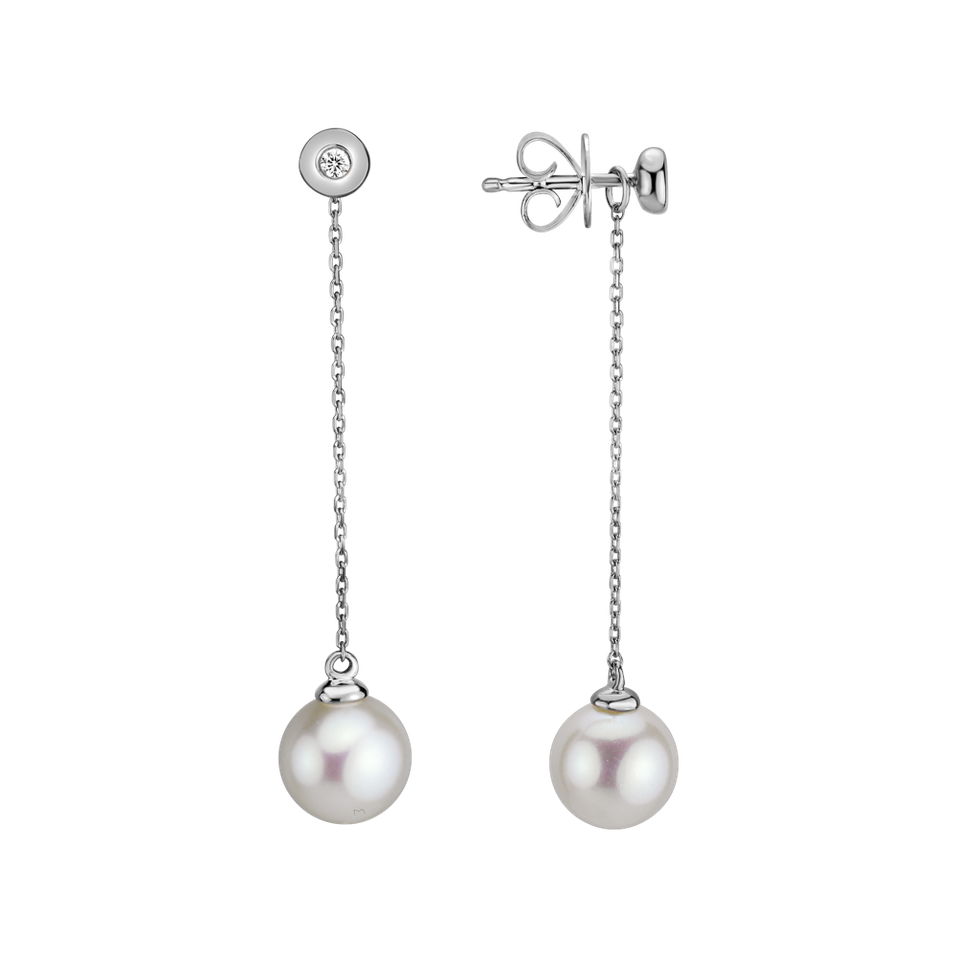 Diamond earrings with Pearl Pearl Fall