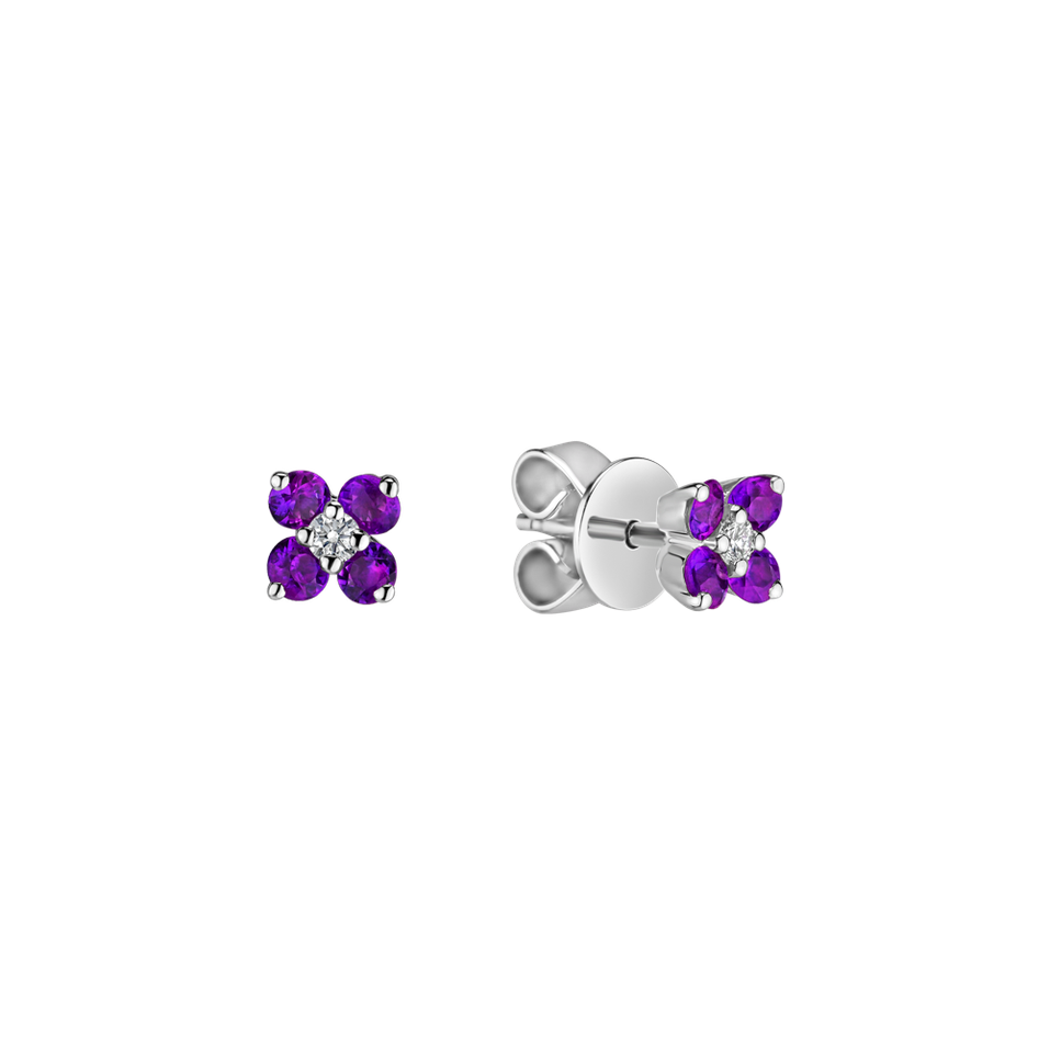 Diamond earrings with Amethyst Brazil Divine Bloom
