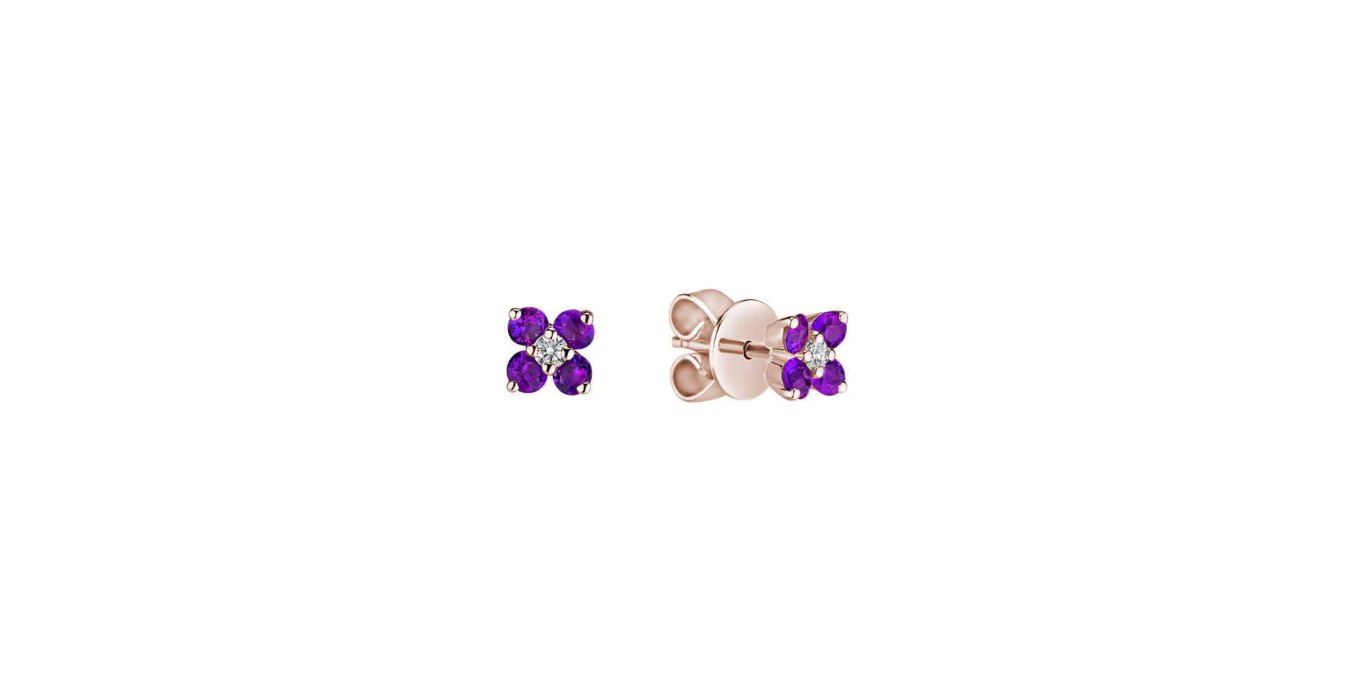 Diamond earrings with Amethyst Brazil Divine Bloom