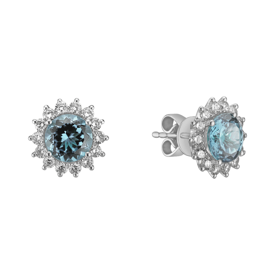 Diamond earrings with Topaz Sky Lilac Flower