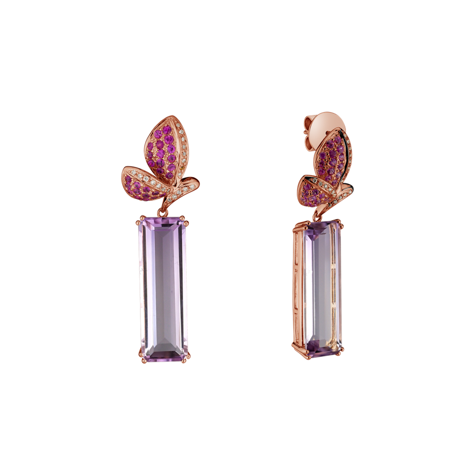 Diamond earrings with Amethyst and Ruby High Privilege