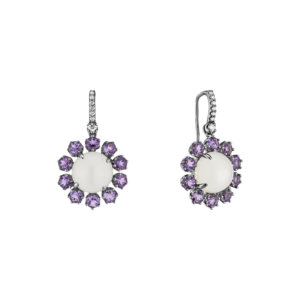 Diamond earrings, Moonstone and Amethyst Honey Dew