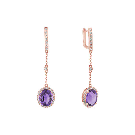 Diamond earrings with Amethyst Naturistic Pudding