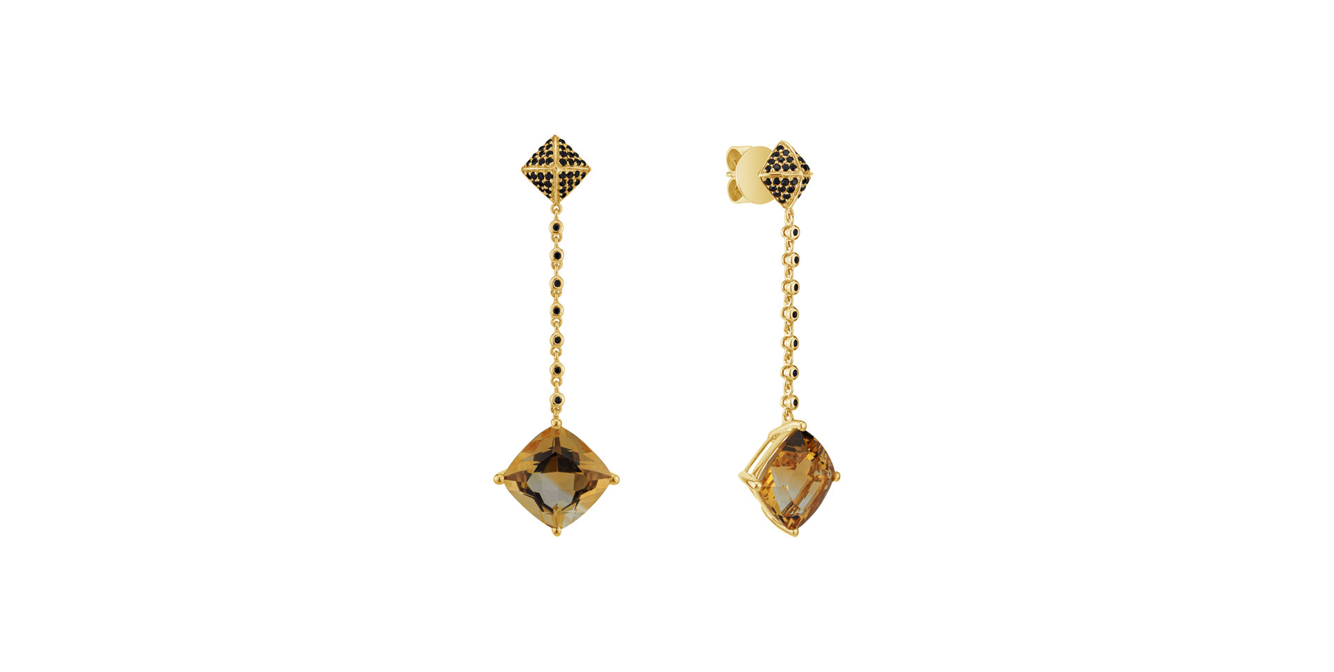 Earrings with Citrine and black diamonds Fairy Chain