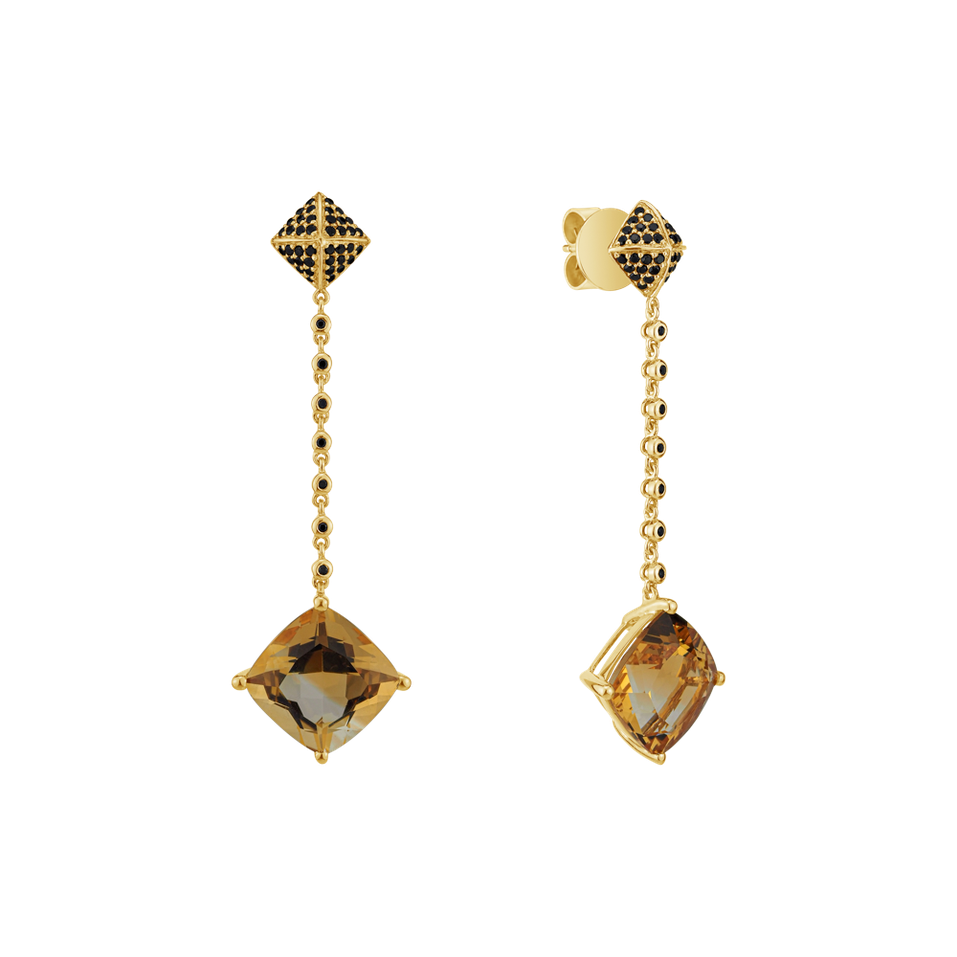 Earrings with Citrine and black diamonds Fairy Chain