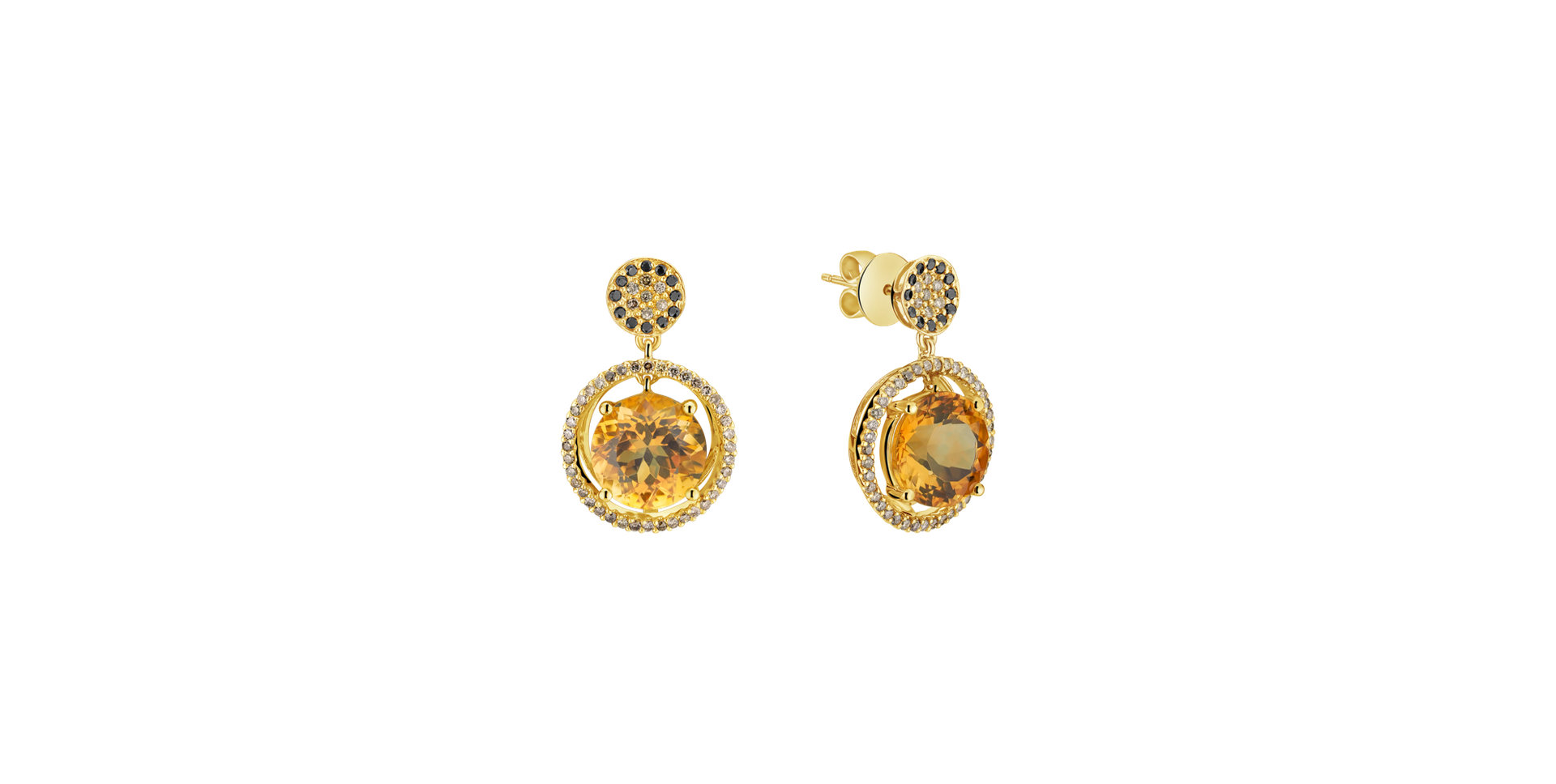 Earrings with brown and black diamonds and Citrine Bright Gismonda