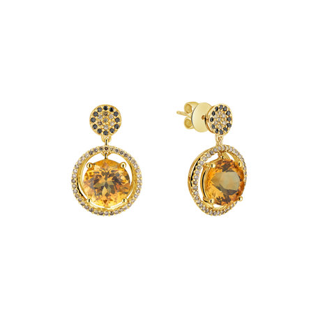 Earrings with brown and black diamonds and Citrine Bright Gismonda