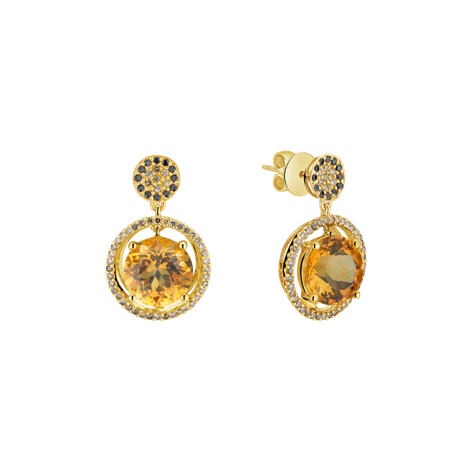Earrings with brown and black diamonds and Citrine Bright Gismonda