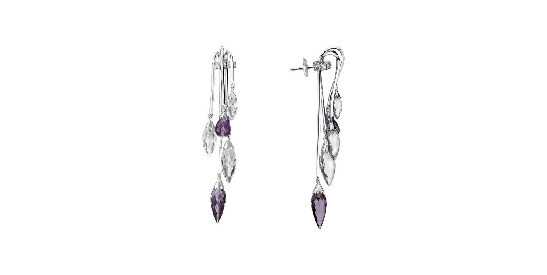 Diamond earrings, Amethyst and Topaz Fanfare