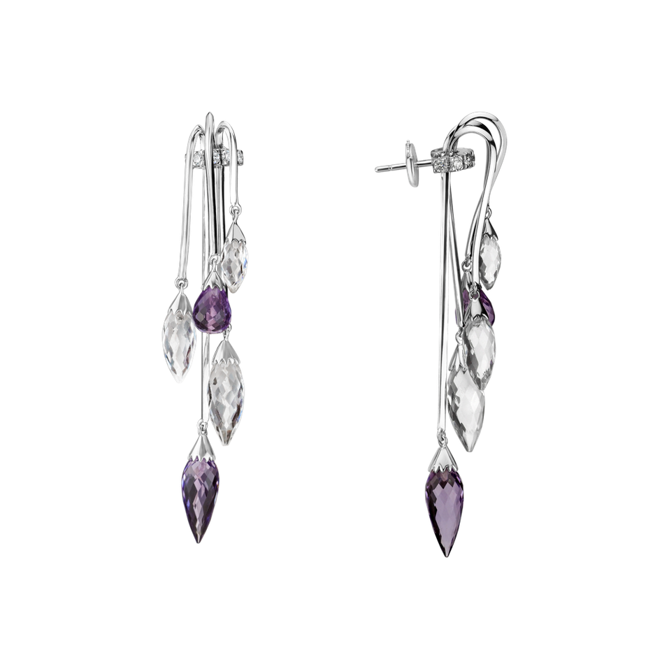 Diamond earrings, Amethyst and Topaz Fanfare