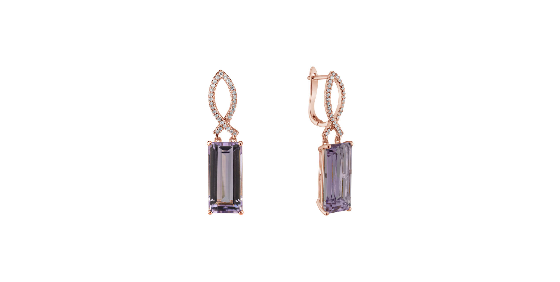 Diamond earrings with Amethyst Extraterrestrial Gem