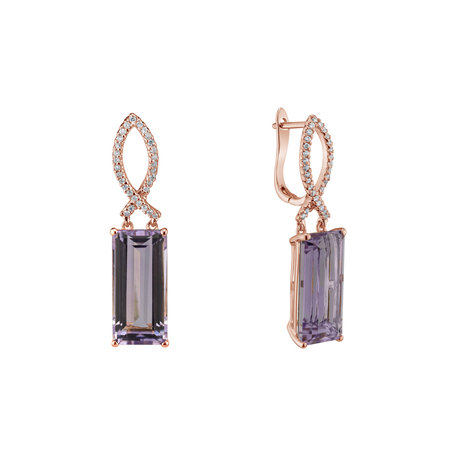 Diamond earrings with Amethyst Extraterrestrial Gem