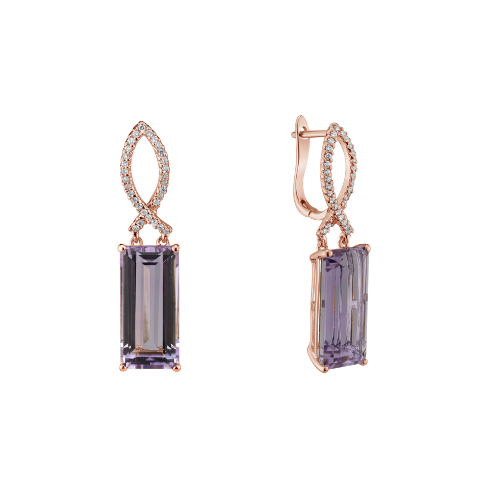 Diamond earrings with Amethyst Extraterrestrial Gem