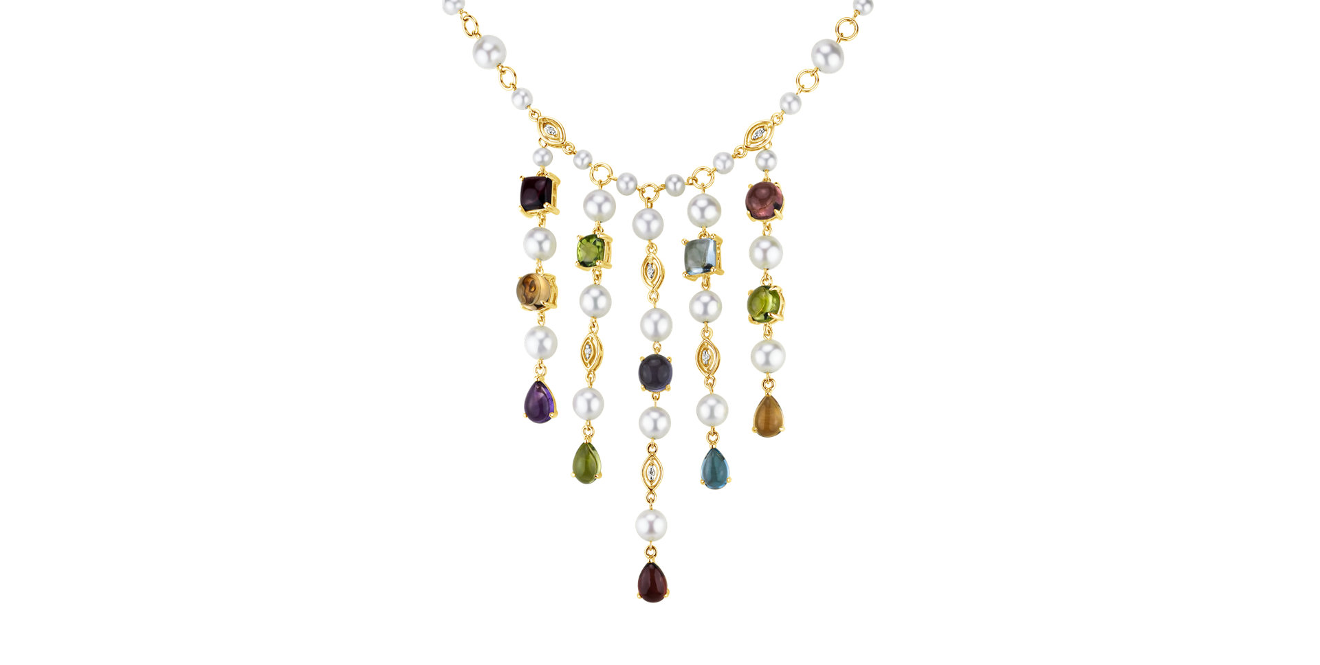 Diamond necklace with Pearl and gemstones Avisa
